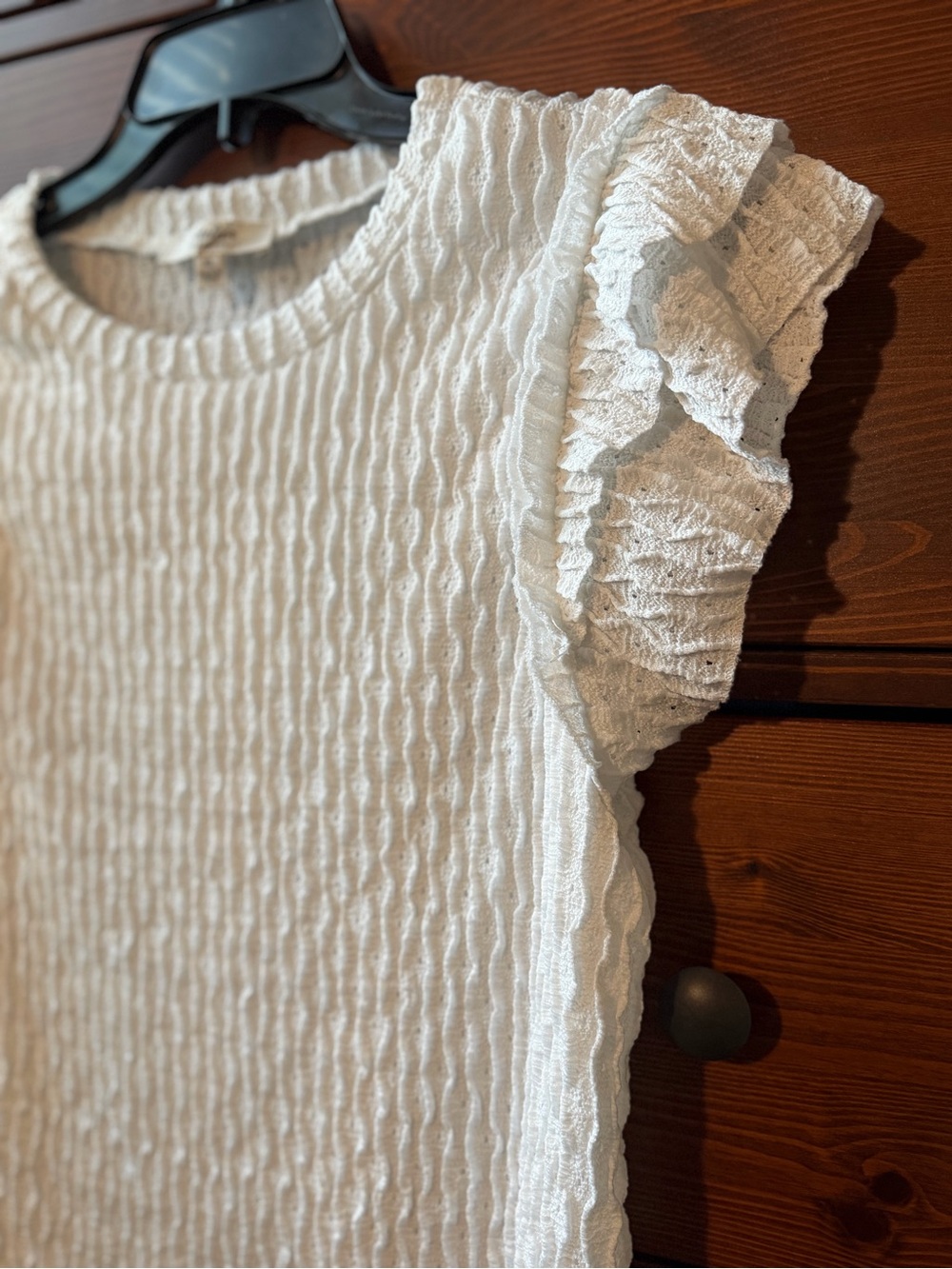 Atelier by Kirious Textured White Ruffle Sleeve Short-Sleeve Blouse - Picture 3 of 7